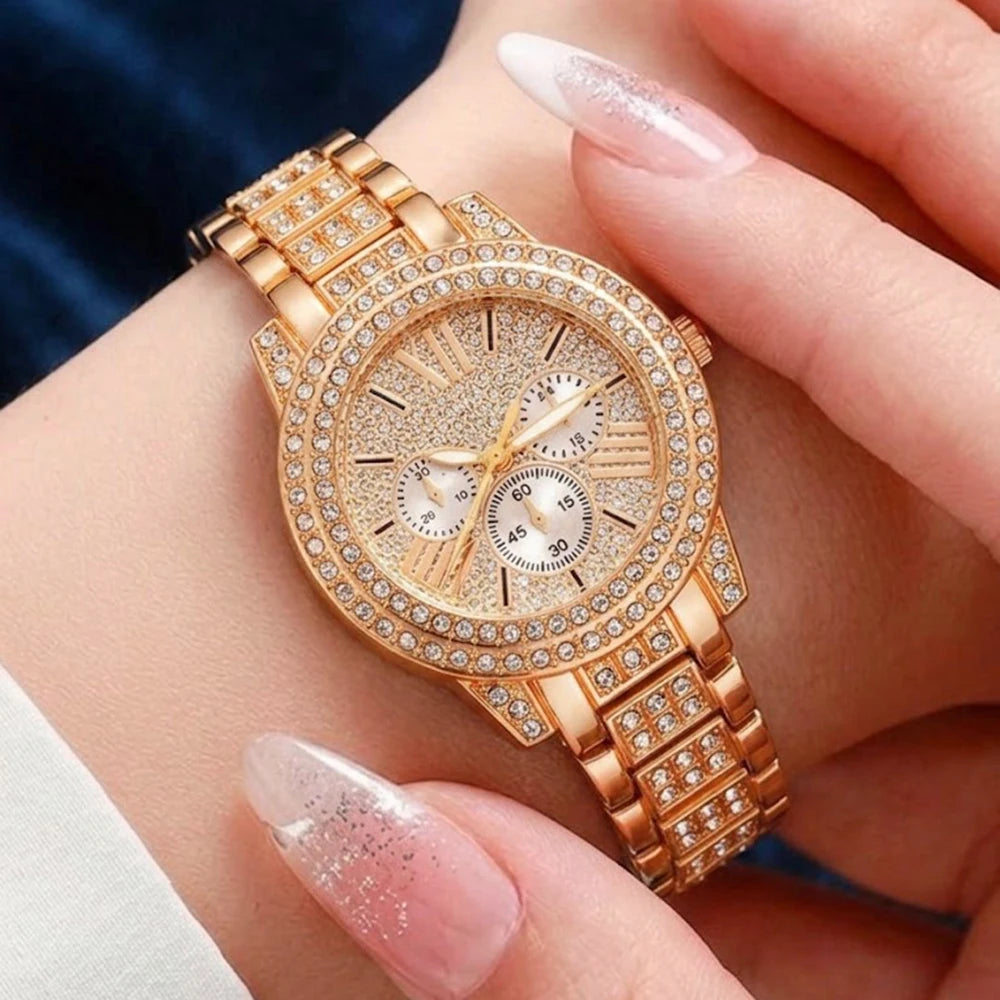 5Pcs/Set Unisex Jewelry Watches Women's Wristwatch Accessories Rose Gold Fashion Trendy Business Elegant Classic Exquisite Light Luxury Rhinestone Luxury Bracelet Watch Set Y2K Suitable for Daily Outfits and Our Holiday Gifts