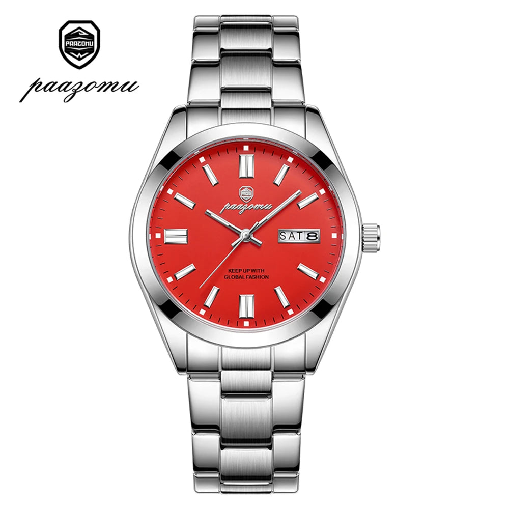 PAAZOMU Men's Analog Quartz Watch with Day Date Stainless Steel Band Waterproof Fashion Wristwatch for Men