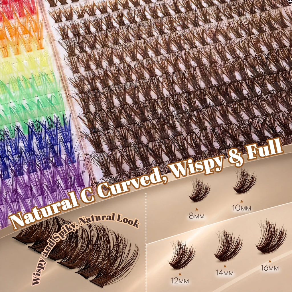 Brown & Colorful DIY False Eyelash Extension Individual Cluster Lashes Natural, Wispy Volume Clusters Suitable for Daily Life