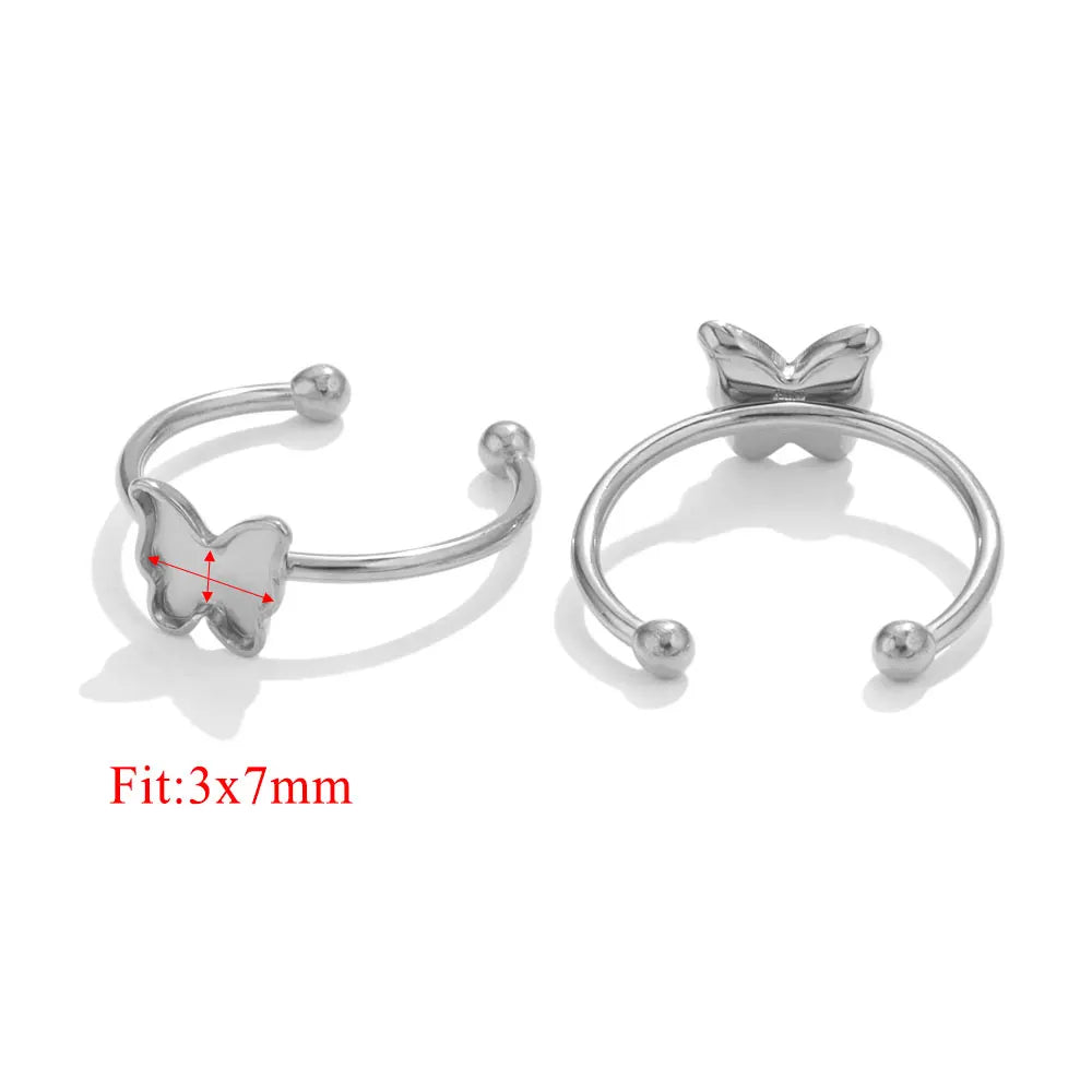 10pcs Adjustable Stainless Steel Open Ring Settings Blank Base Bezel Cabochons Rings For Jewelry Making DIY Finger Ring Blank