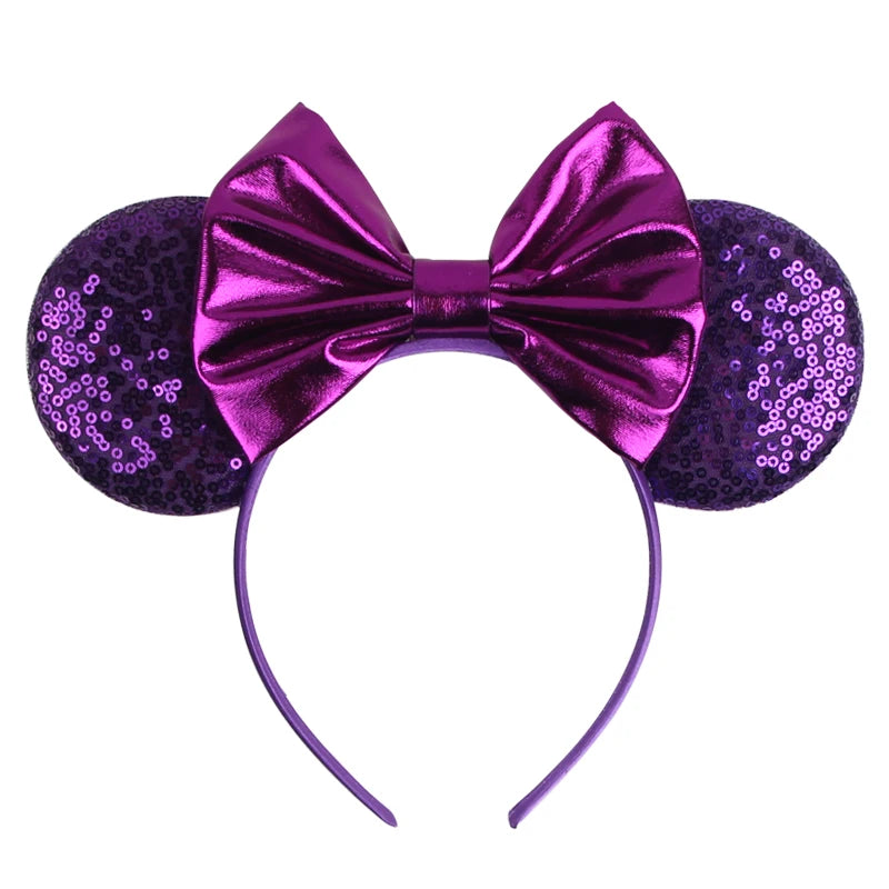 1pc Classic Sequin Headband Mickey Minnie 3.5 "mouse Ear Headband Fashionable Solid Color Theme Park Party Hair Accessory