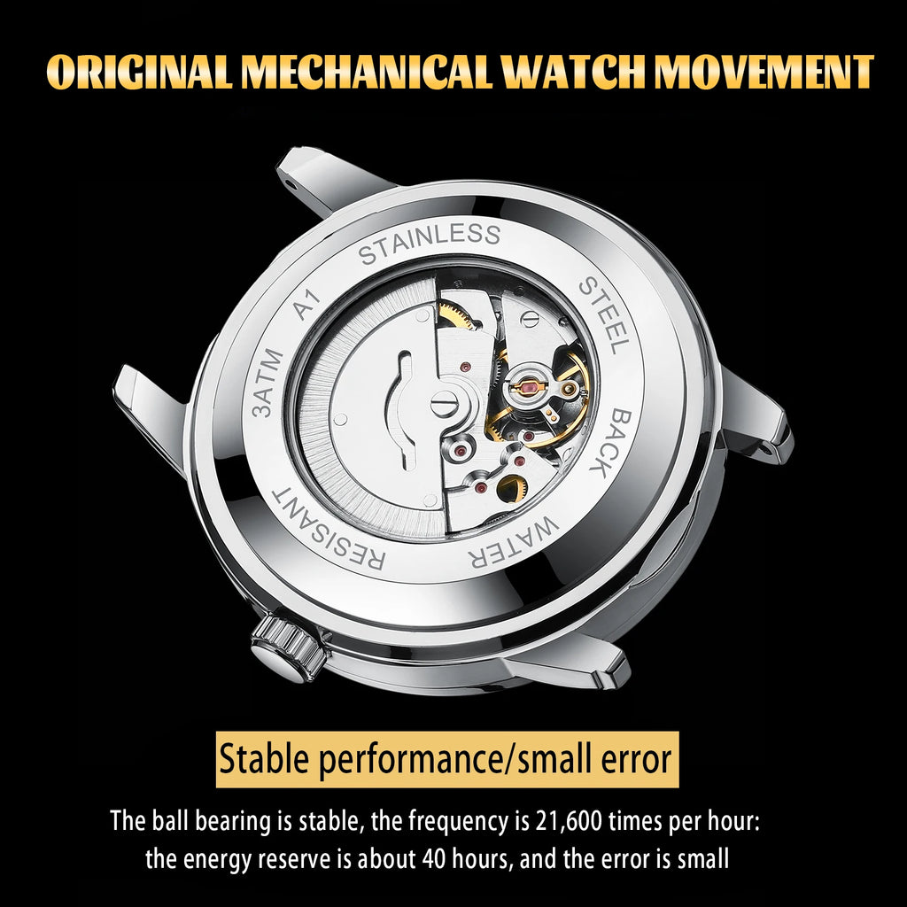 Dianpai Simple Business Men's Fully Automatic Mechanical Watch Stainless Steel Calendar Men's Waterproof Night Light Watch