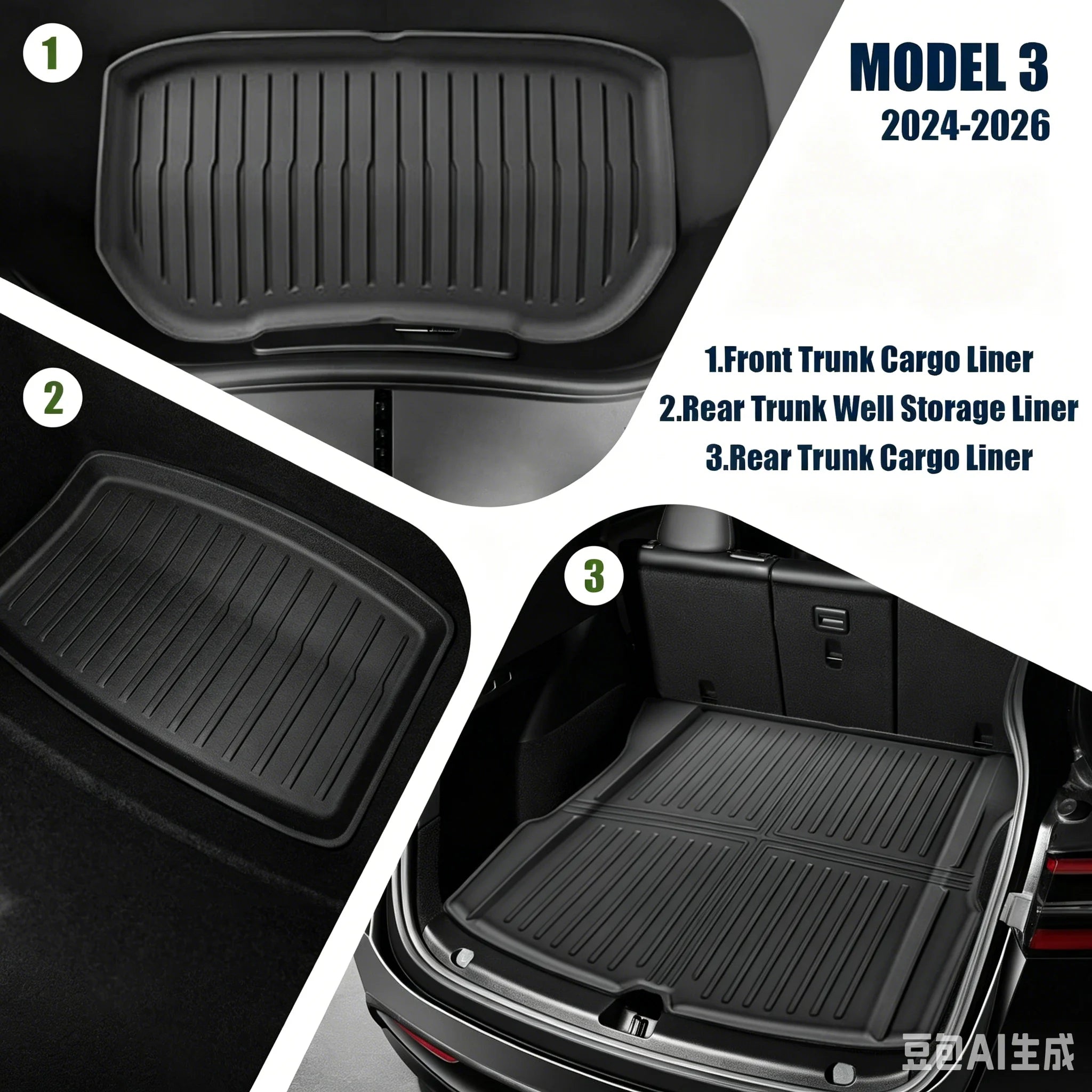 Custom Fit TPE All-Weather Car Floor Mats for Tesla Model 3 2024-2026 Waterproof Anti-Slip Full Set 7PCS Interior Accessories