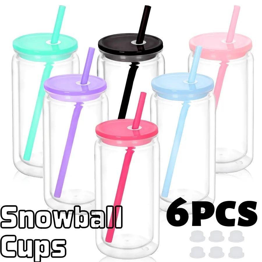16OZ DIY Snowglobe Tumbler with Pre Drilled Hole Reusable Plastic Water Bottles Break-Resistant Mason Jar Cups for Holiday Gifts
