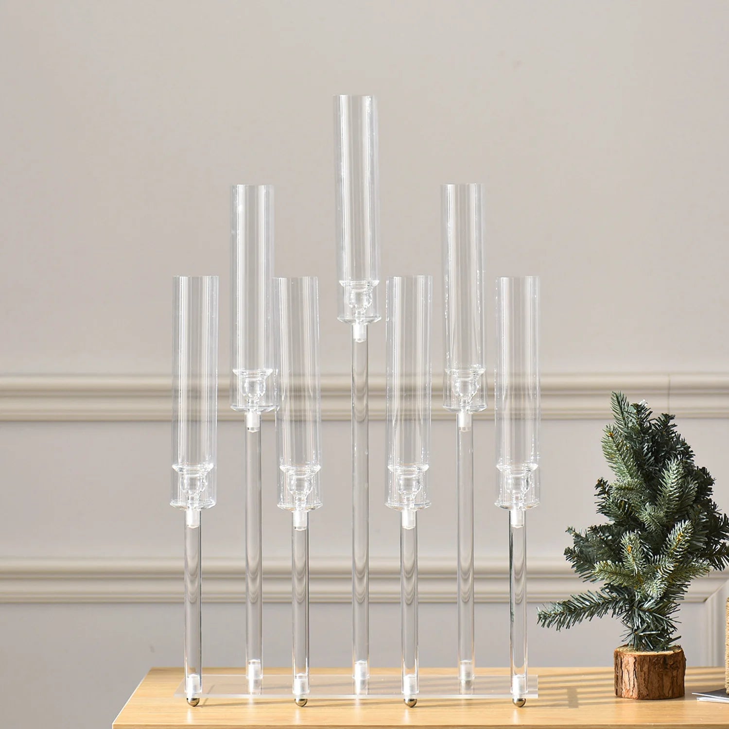 4pcs 7-Arm Acrylic Candlestick Clear Candelabra 26.5 Inch Tall for Wedding Birthday Party Living Room Decor