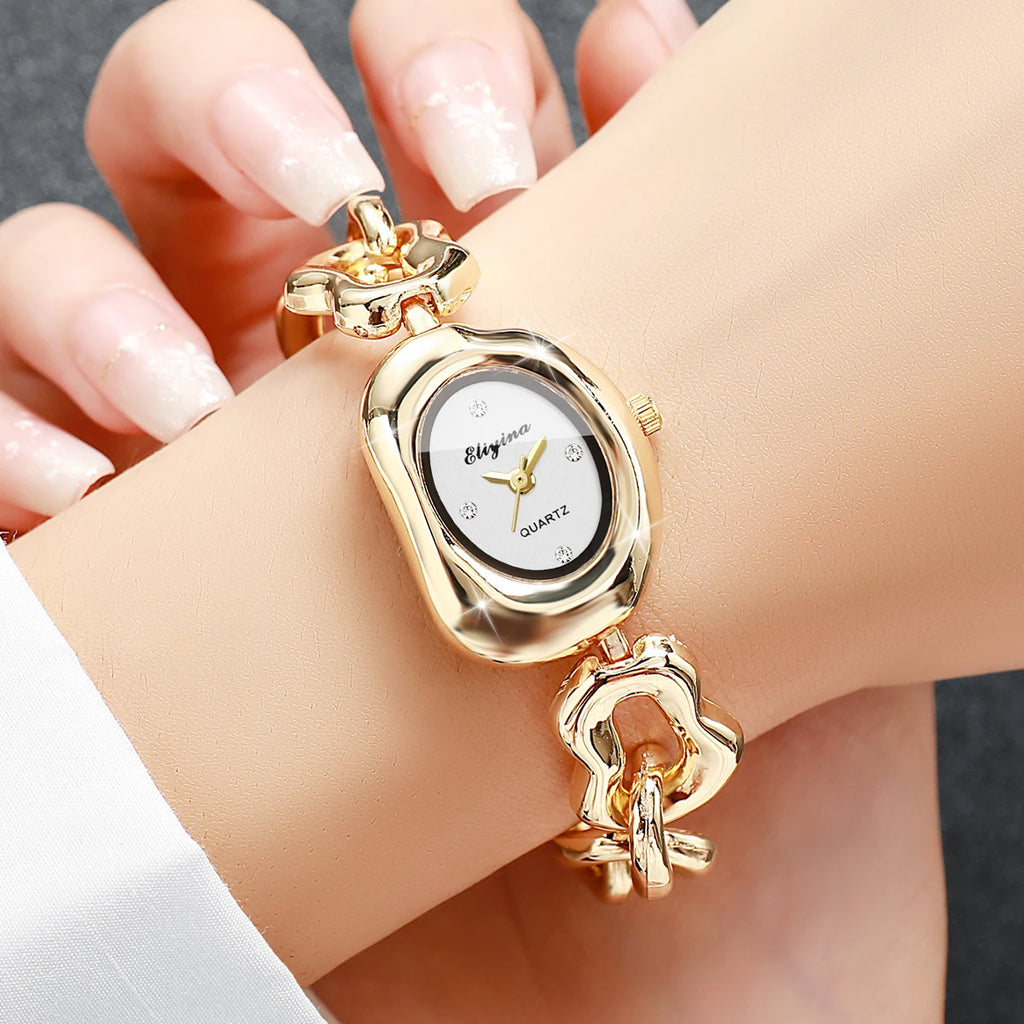 5PCS Elegant Chain Bracelet Women Watch Rhinestone Jewelry Set Fashion Irregular Quartz Wristwatch Reloj Mujer (Without Box）