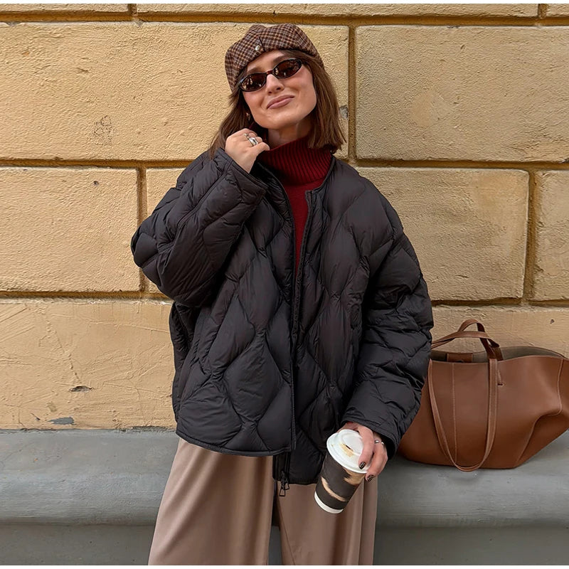 Fashion Women's Quilted Padded Jacket Loose O-neck Single Breasted Pockets Full Sleeve Cotton Coats 2026  Winter Lady Jacket New