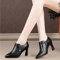 Botas Femininas Women Fashion High Quality Brown Stiletto Heel Ankle Boots Lady Casual Black Patent Leather Autumn Shoes A100