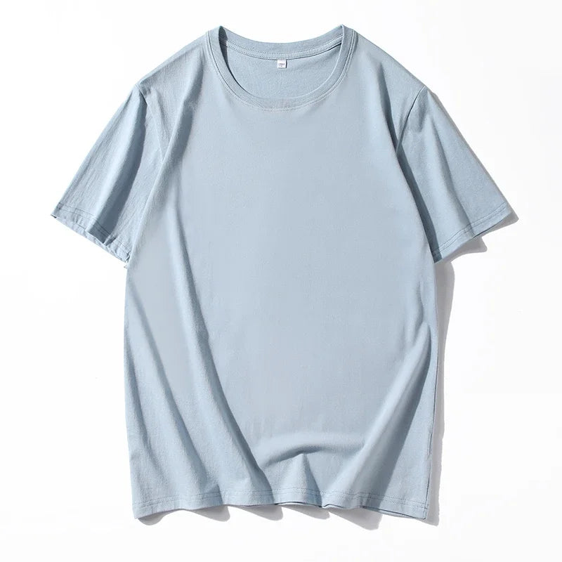 Men's Solid Color Round Neck Cotton Short Sleeved T-shirt Summer Comfortable Top