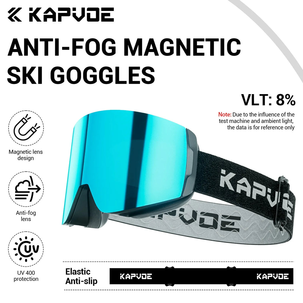 KAPVOE Magnetic Snow Goggles Double Layer Anti-Fog UV Protection for Skiing Snowboarding High-definition Clarity Unisex Skiing