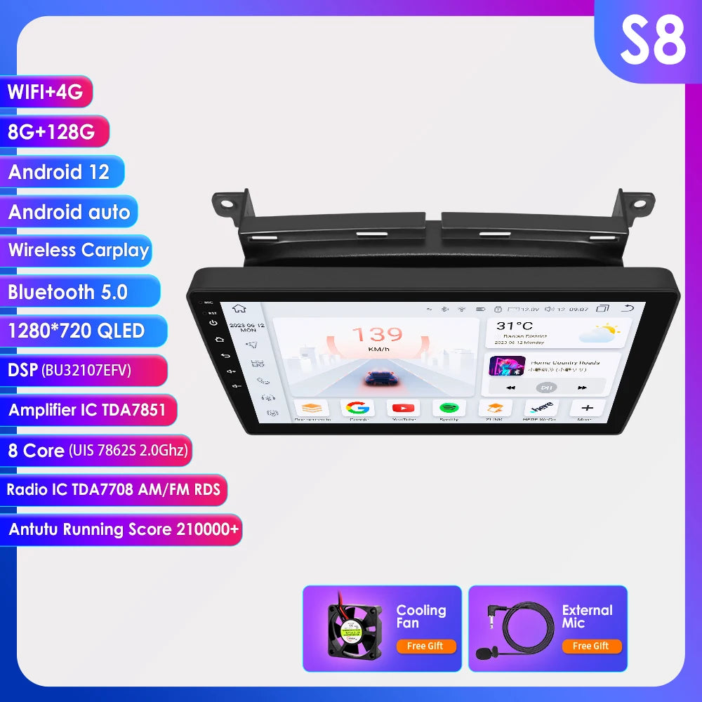 Hizpo 9 inch Wireless CarPlay Android Auto Car Radio for Fiat 500 2016 2017 2018 2019 Multimedia Wireless Apple CarPlay Smart Intelligent Systems IPS Touch Screen Stereo Video Player 2 Din Autoradio Head Unit Navigation BT GP