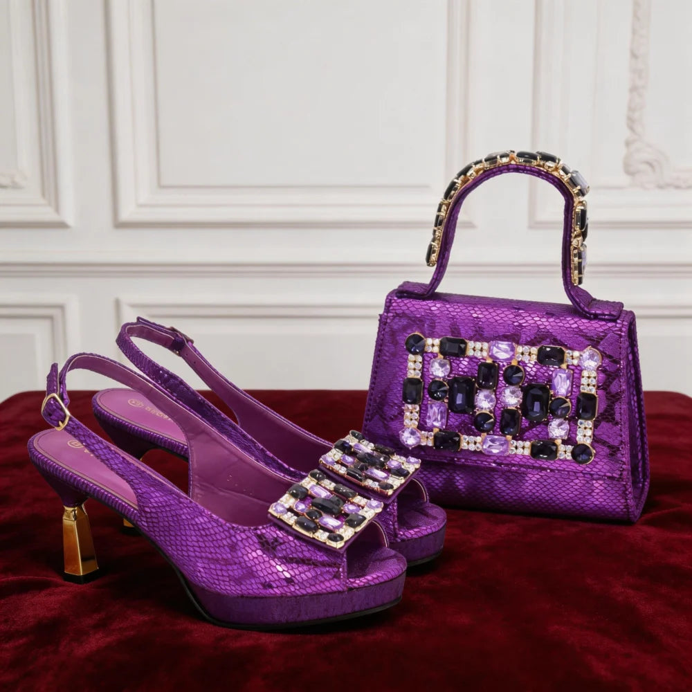 2026 New Design Elegant Women's High Heels Shoes & Bag Set Rhinestone-Embellished Designer Shoes Perfect for Special Occasionss