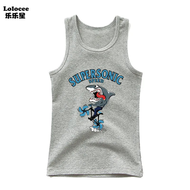 Kids Animal Sea Shark Sleeveless T-shirt 2023 Summer Children Tank Tops Baby Kids Cool Tees 3-14 Years Old