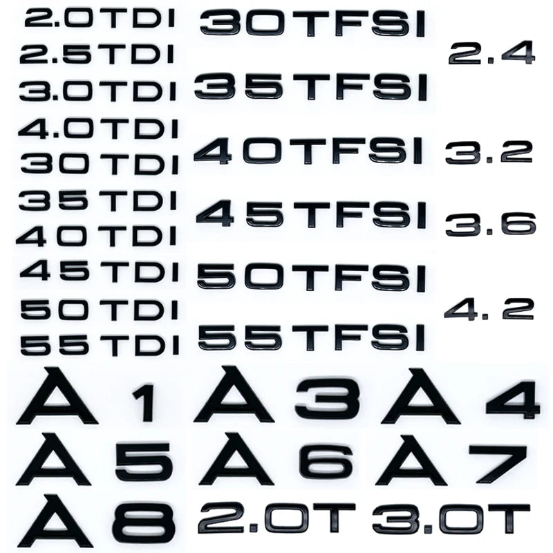 Apply to Car Trunk Sticker 3D ABS 2.0 2.5 3.0 4.0 5.0TDI 30 35 40 45 50 55 TFSI TDI For A1 A3 A4 A5 A6 A7 A8 Q2 Q3 Q5 Q7