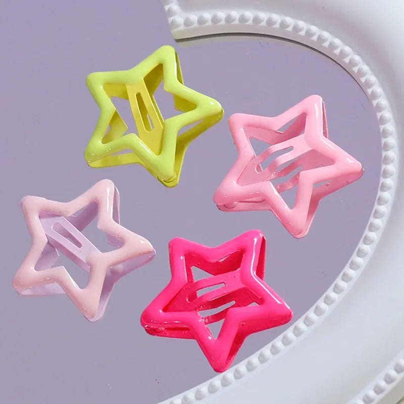 24/48pcs Random Colors Colorful Lattice Five-Pointed Star BB Clips | Girls’ Side Fringe Hair Clips, Versatile Hair Accessory Set