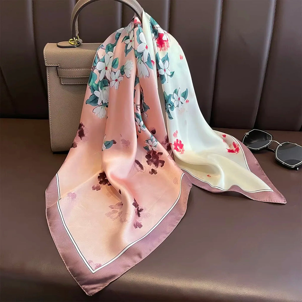 2025 New Yellow Lemon Print Square Silk Scarf for Women 70*70cm Neck Ties Fashion Decorate Neckerchief Female Hijab Bag Ribbions