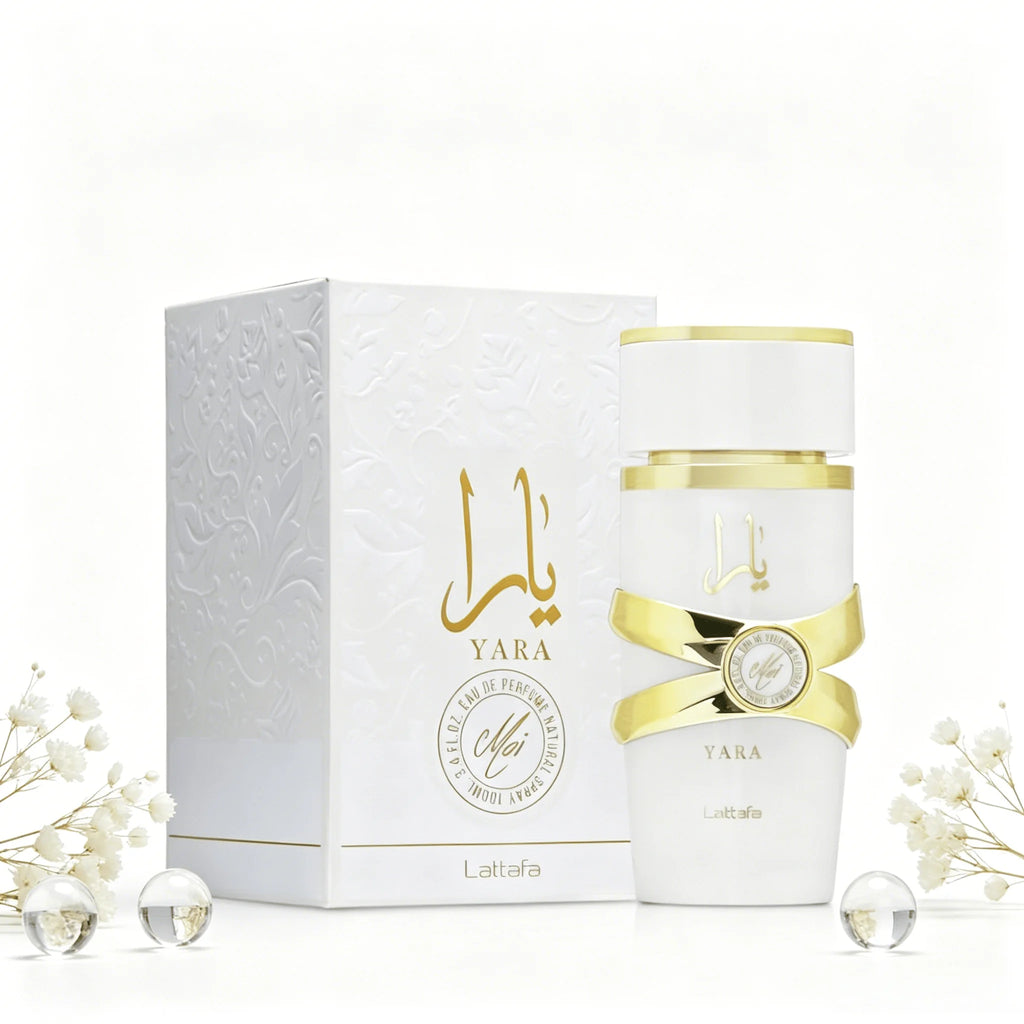 YARA LATTAFA Yara Moi EDP 100ML Perfume For Women Warm Soft Floral Milky Vanilla Aroma Long Lasting Matte White Gold Cross Ribbon Decor Bottle Complete Gift Box Anniversary Holiday Present