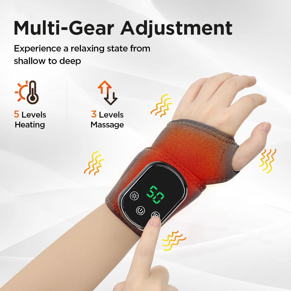 Electric Heating Wrist Massager 5 Levels Hot Compress 3 Levels Vibration Hand Massager Support WristBand Health Care Pain Relief