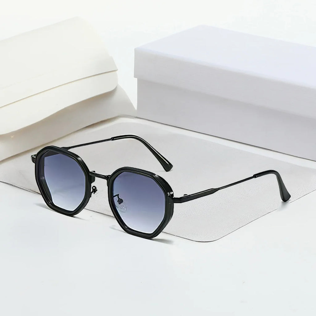 2025 New in Vintage Sunglasses for Women Modern Fashionable Octagonal Glasses with Black Lenses Golden Edging Sun Glasses