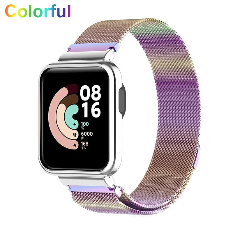 Metal Strap For Xiaomi Mi Watch Lite Band Redmi Watch 2 3 Active With Case Protector Bumper Magnetic Loop Replacement Bracelet