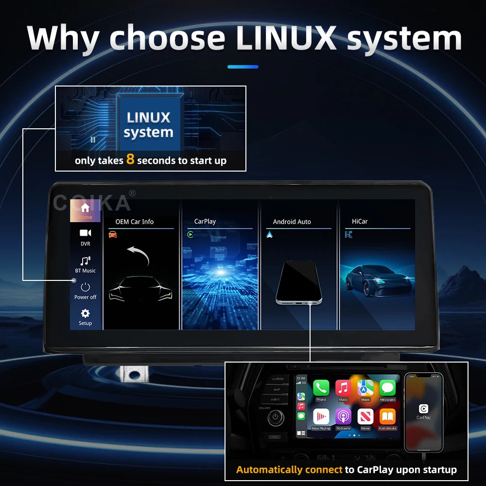 LINUX System 1920*720 For BMW F20 F22 F30 F34 F36 2012-2016 Carplay Touch screen Android Auto Function Plug and Play Multimedia