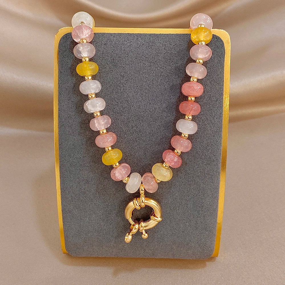 Delicate Colorful Natural Stone Beaded Necklace for Women DIY Buckle Choker Necklaces Party Jewelry Gifts