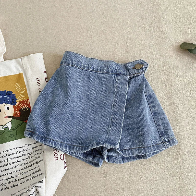Brief Style Denim Blue Toddler Girls Skirt Shorts Kids Summer Sport Dress Pants Children Elastic Waist Trousers for 2-7 Years