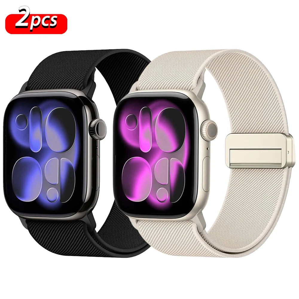 Magnetic Loop For Apple Watch Band 40mm 44mm 45mm 49mm 41mm 38mm Nylon sport bracelet iwatch ultra 3 2 Series 11 10 9 8 se strap