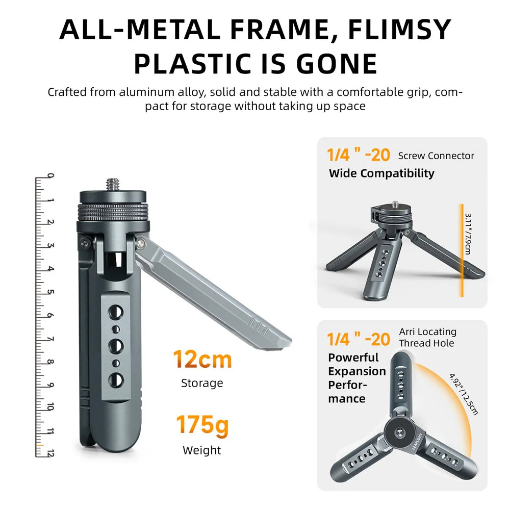 LEAPLIGHT Aluminum Mini Tripod for DJI Osmo Pocket 3/4/4P/360LunaUltra Camera Tripod Handheld Grip w 360° BallHead+Phone Stand