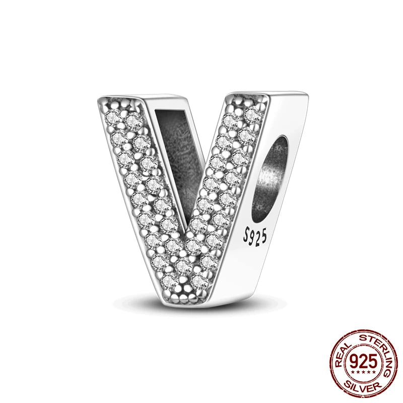 26 A-Z Alphabet Beads 925 Sterling Silver LOVE Letter Charm Fit Original Bangle Charms Bracelet CZ Zircon Bead Jewelry