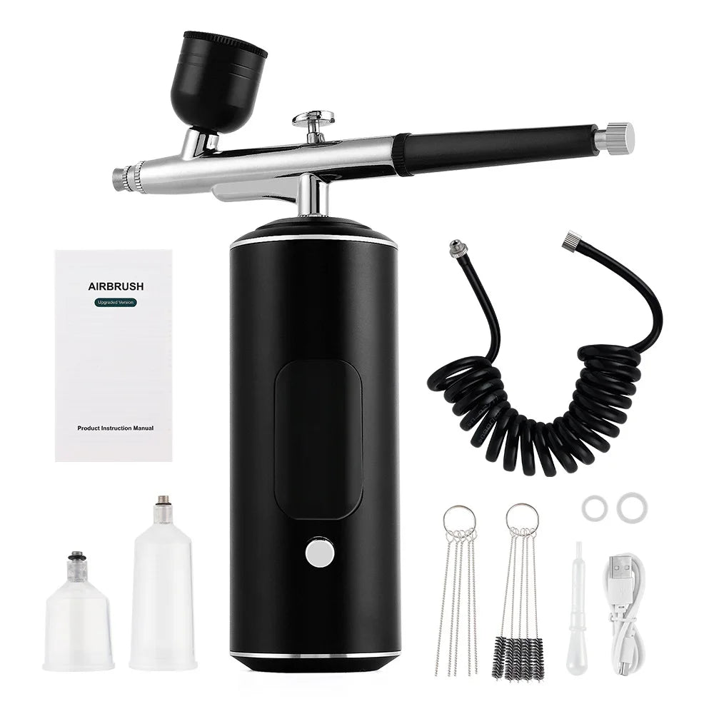 Rechargeable Wireless Airbrush Kit with Compressor Paint Spray Gun for Makeup Nail Art Cake Hair Dye Barber Face Beauty