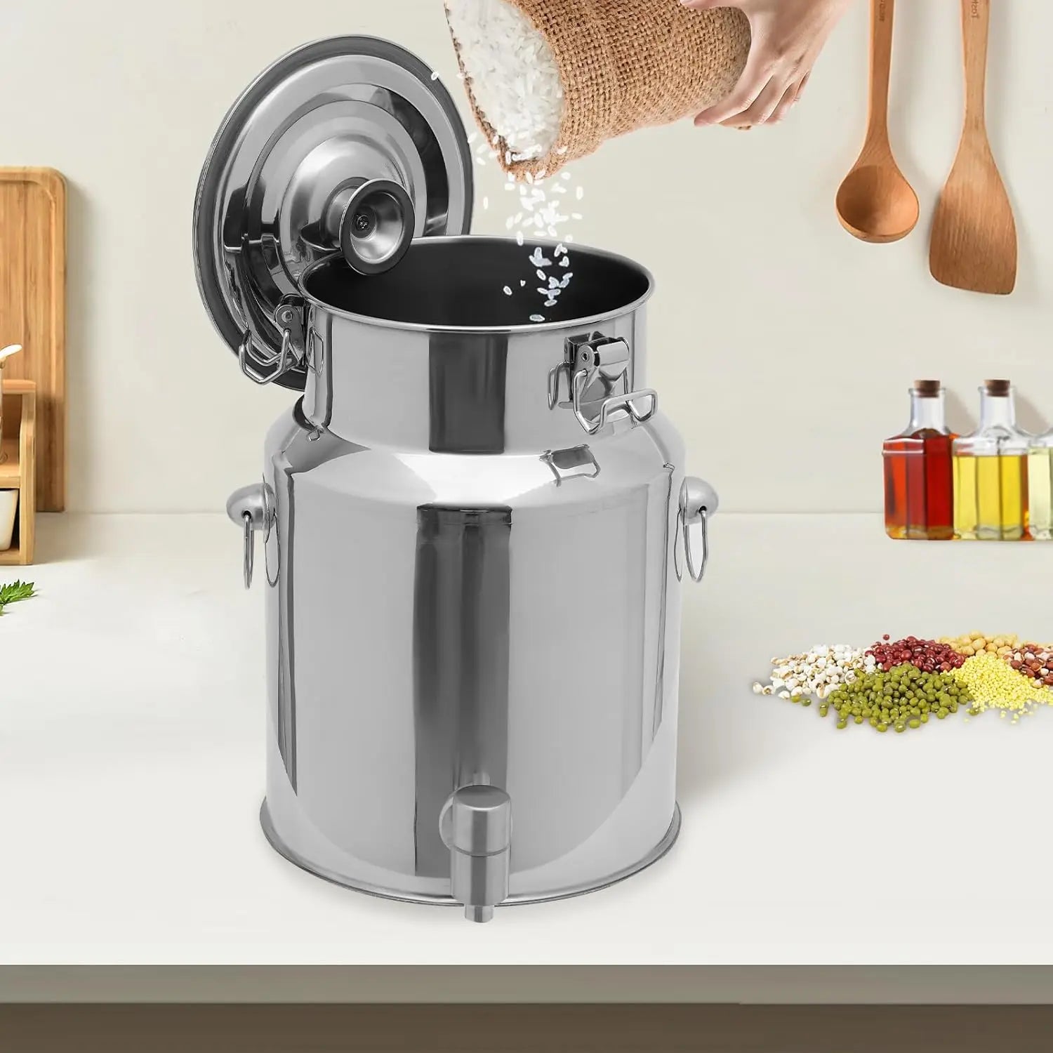 304 Stainless Steel Milk Can, 10L/2.64Gallon Milk Can with Faucet, Metal Water Beverage Drink Dispenser with Sealed Lid for Milk and Wine Liquid Storage (10L)