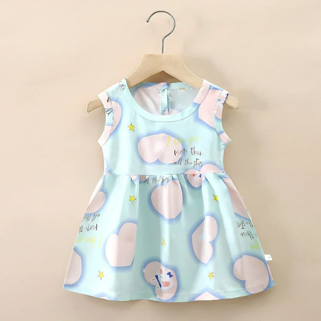 Baby Girls Dress Sleeveless Cute Print Cartoon Kids Princess Dresses Cotton Children Sundress Clothes Girl Summer Beach Clothing