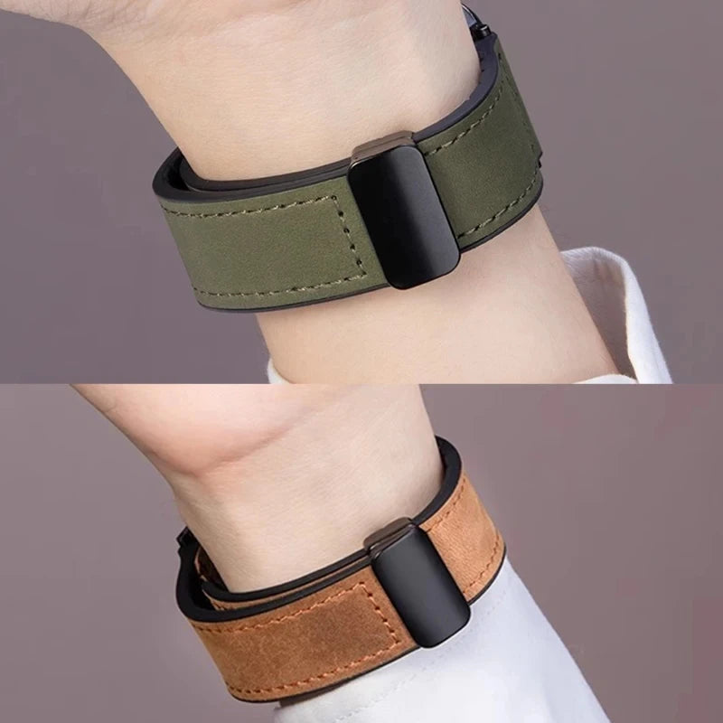 22mm 20mm Leather Silicone Strap For Samsung Galaxy Watch 7 6 5 4 40mm/44mm Magnetic Band For Galaxy Watch 6 Classic 43mm 47mm