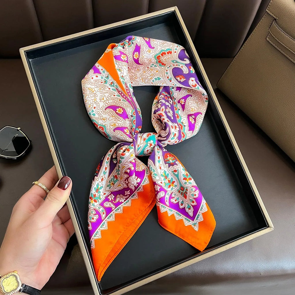 2025 New Yellow Lemon Print Square Silk Scarf for Women 70*70cm Neck Ties Fashion Decorate Neckerchief Female Hijab Bag Ribbions