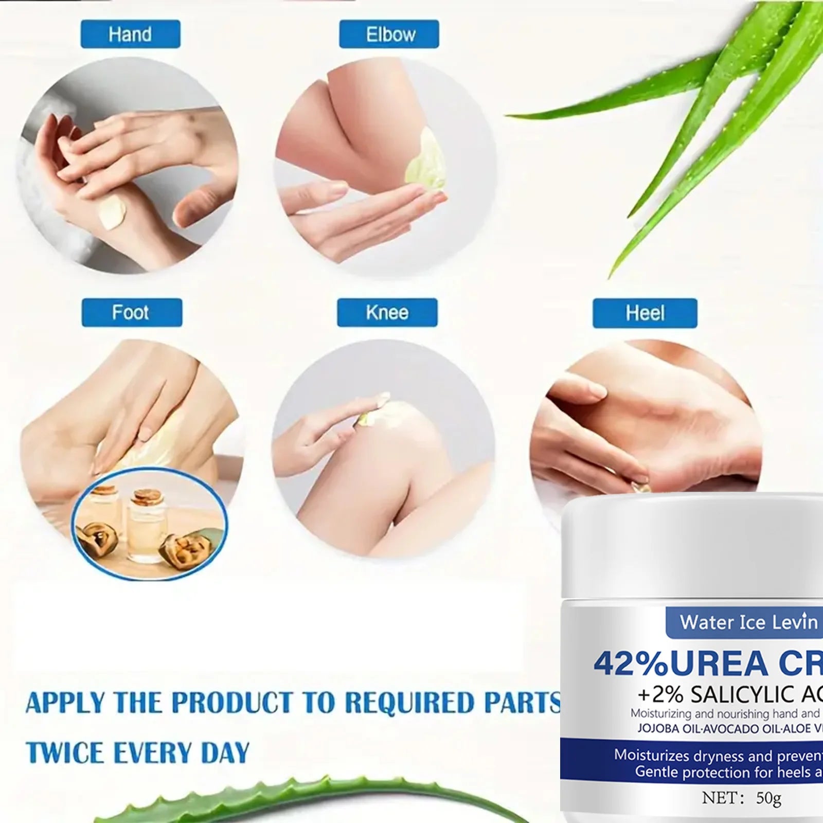 50g Ultra Moisturizing 42% Urea Aloe Vera Foot Cream - gentle exfoliating daily foot moisturizer