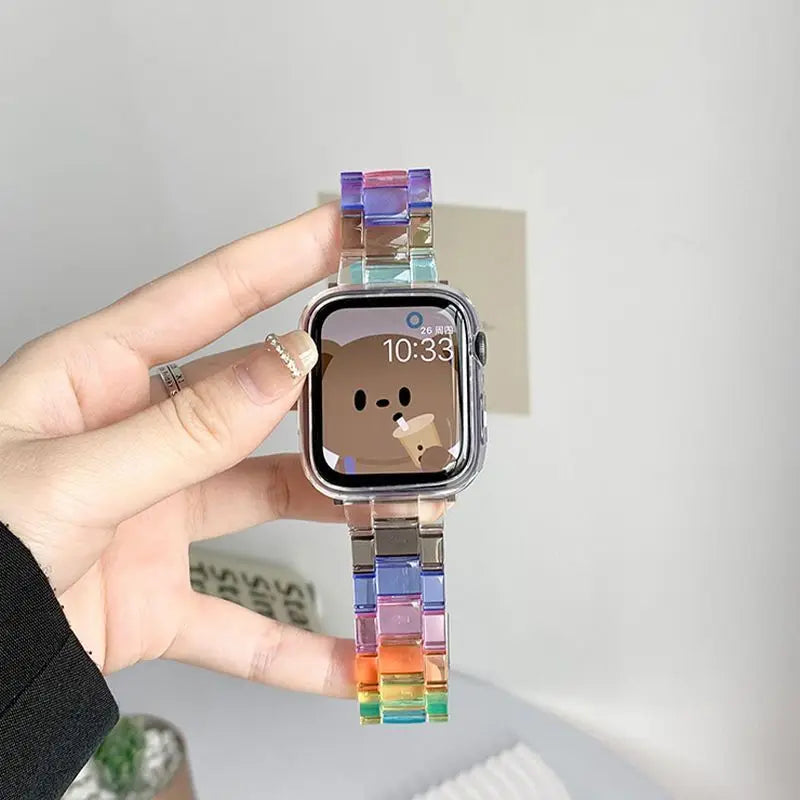 Slim Transparent Strap for Apple Watch Band 9 8 7 6 5 43 SE Ultra 49MM 45mm 42MM 38MM 44MM 40MM rainbow color Bracelet on iWatch
