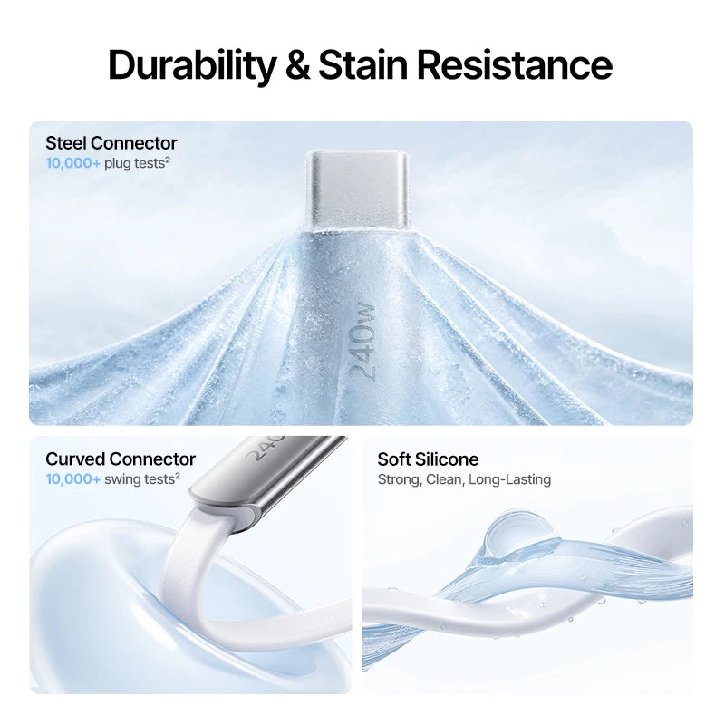 Baseus 240W Ulta-Slim USB C Cable for iPhone 18 17 16 15 Plus Pro Max 5A PD 3.0 Fast Charging Type C for Macbook Xiaomi Cable