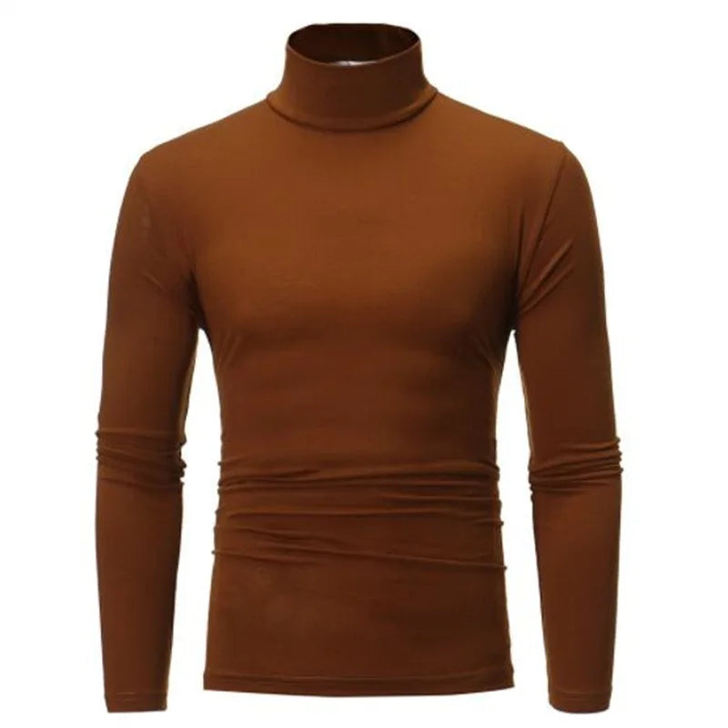 Autumn  Winter Men's High Neck T-shirt Slim Fit Fashion High Elastic Long Sleeve Casual Breathable Apparel Pullover
