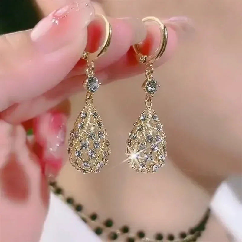 Fashion Gold Colour Round Earrings for Women Trendy Geometric Wedding Engagement Romantic Earrings Party Female Classic Jewelry
