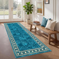 Runner Rug Modern Bordered Hallway Runner Rug, Washable Area Rug Stain Resistant Non-Slip Carpet Minimalist Border Floor Cover Entryway Rug for Laundry Kitchen