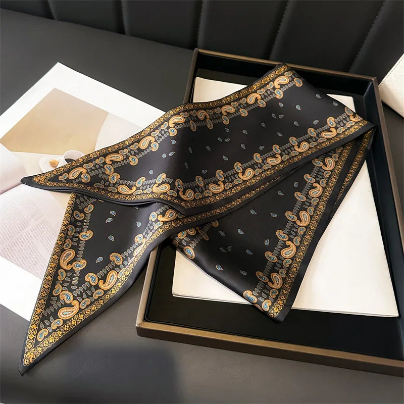 NEW Fashion Print Long Silk Scarf Graphic Ribbon For Women Soft Cozy Silk Scarf Versatile Neckerchief Length Luxury Headband