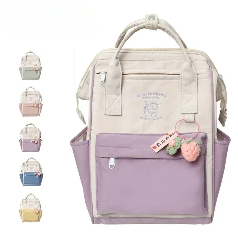 Japan Trend Color Matching Waterproof Backpack Leisure Travel Bagfor Women and Girls Large Capacity Sports Weekend Trip Sportbag