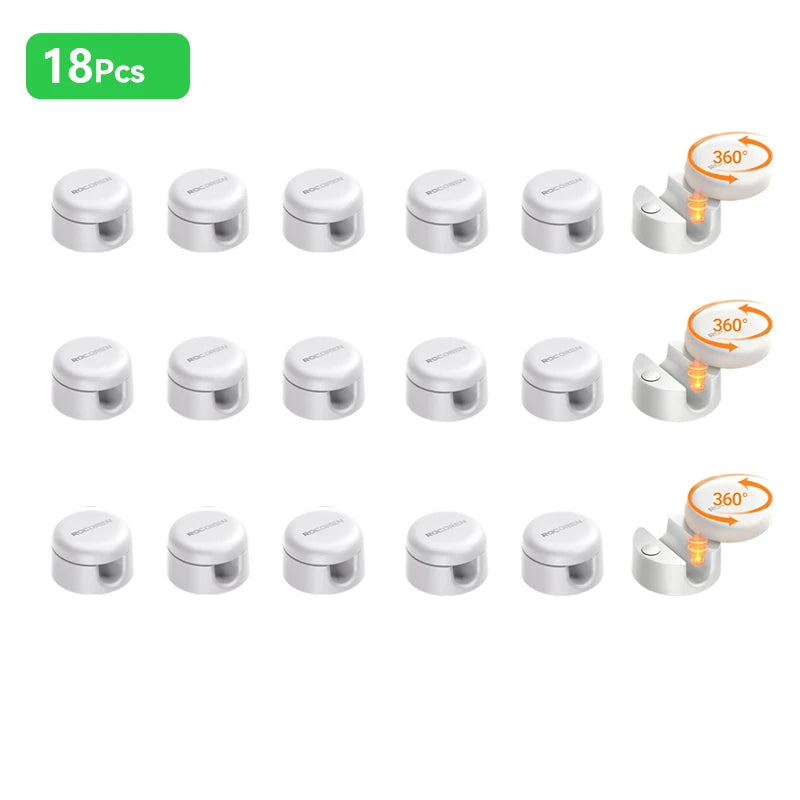 Rocoren 360° Rotating Magnetic Cable Management Self Adhesive Wire Cord Organizer Cable Clips Adjustable Wire Holder Under Desk