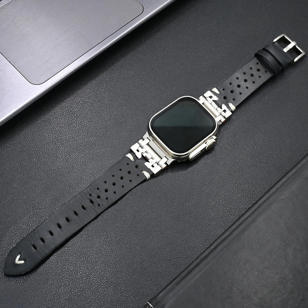 Luxury Leather Band for Apple Watch Ultra 3 2 49mm Series 11 10 46mm 9 8 7 45mm Correa Strap for iWatch 6 5 4 Se 3 44mm Bracelet