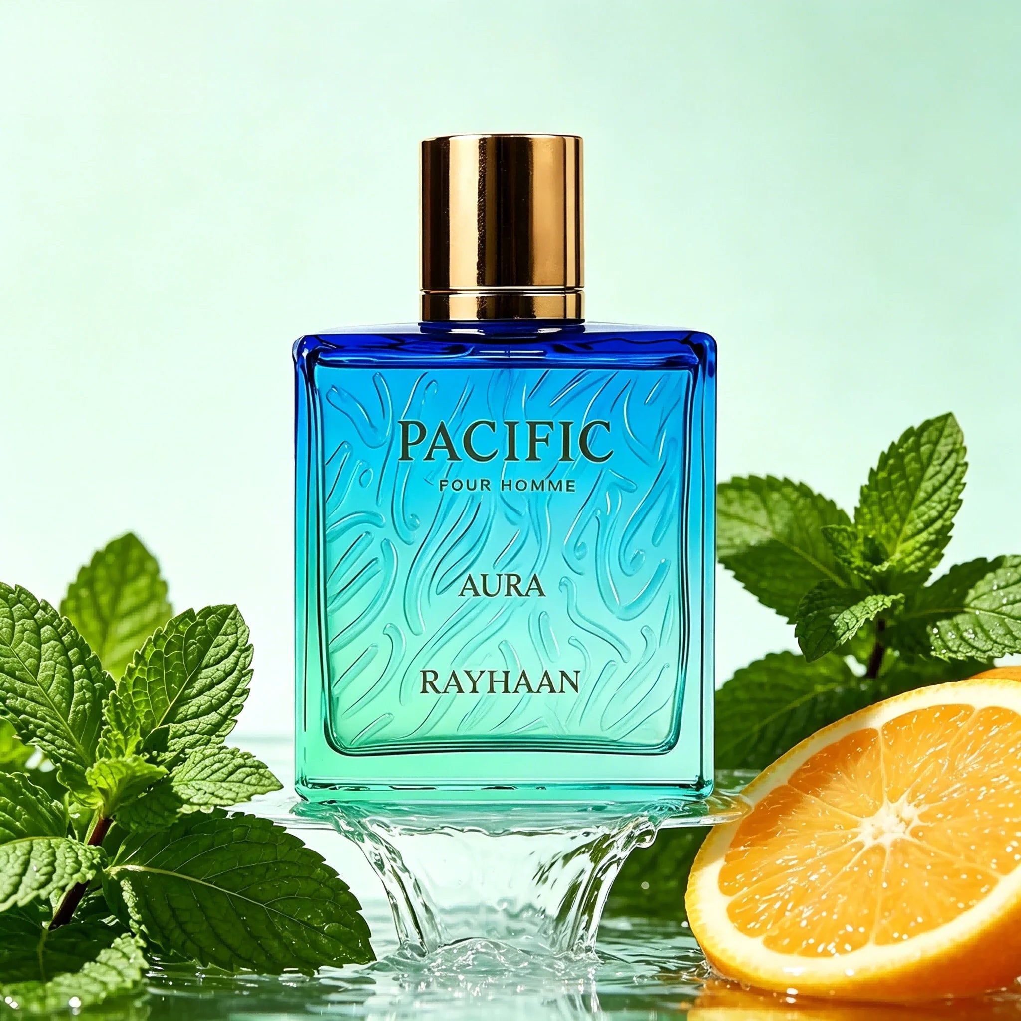Rayhaan Pacific Aura Eau De Parfum Spray 3.4 Oz / 100 Ml for Men - Citrus Aromatic Mint Amber Fresh Fragrance Ideal Gift for Christmas Valentine's Day