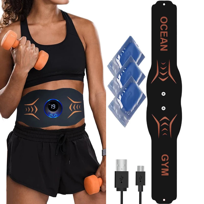 60CM Wireless EMS Muscle Stimulator Abdominal Trainer Belts Waist Trimmer Electric Body Massager Weight Loss For Men Women