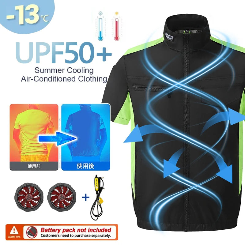 Summer Cooling Vest with Built-in Fan, Sun Protection & Cooling Jacket for Outdoor Fishing, Air Conditioned Clothing for Men and