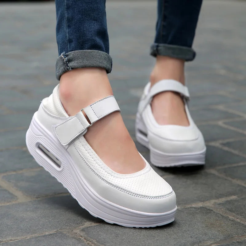 Air-Cushion Nurse Shoes, Women's Soft-Soled, Breathable, Thick-Soled, Non-Slip, Non-Tiring Feet, Work White Shoes, One-Step Flat