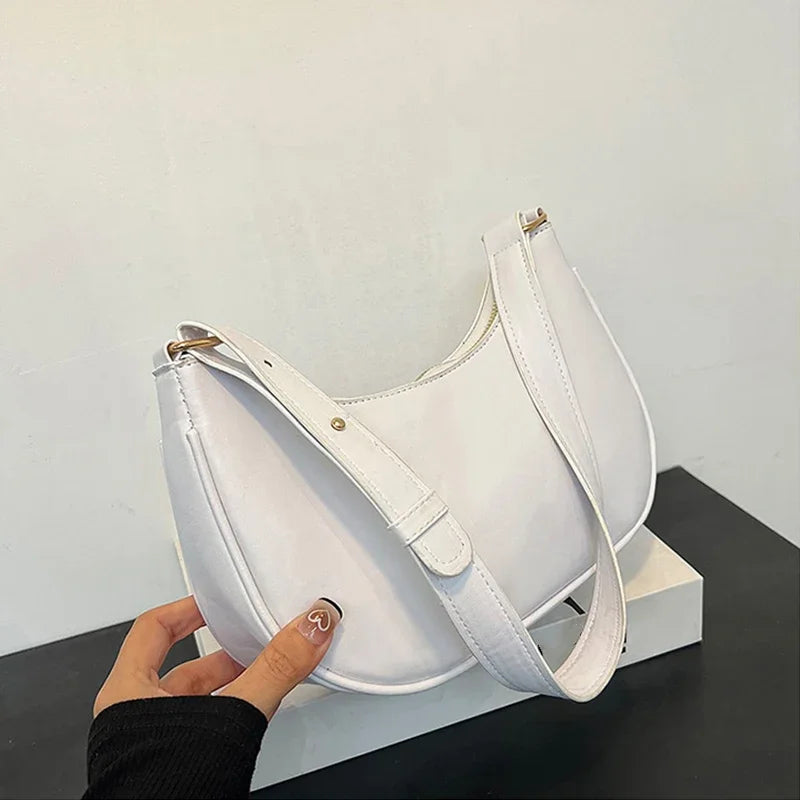Women Luxury Solid Color PU Leather Shoulder Clutch Underarm Casual Tote Bag